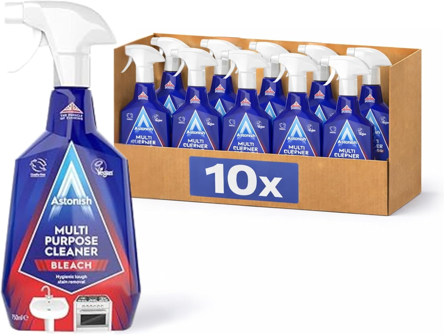 Astonish Multi Purpose Cleaning Spray With The Added Power Of Bleach - All Purpose Cleaning Solution Removes Heavy Duty Stains & Hygienically Cleans Bathrooms & Kitchen Surfaces 10 Pack
