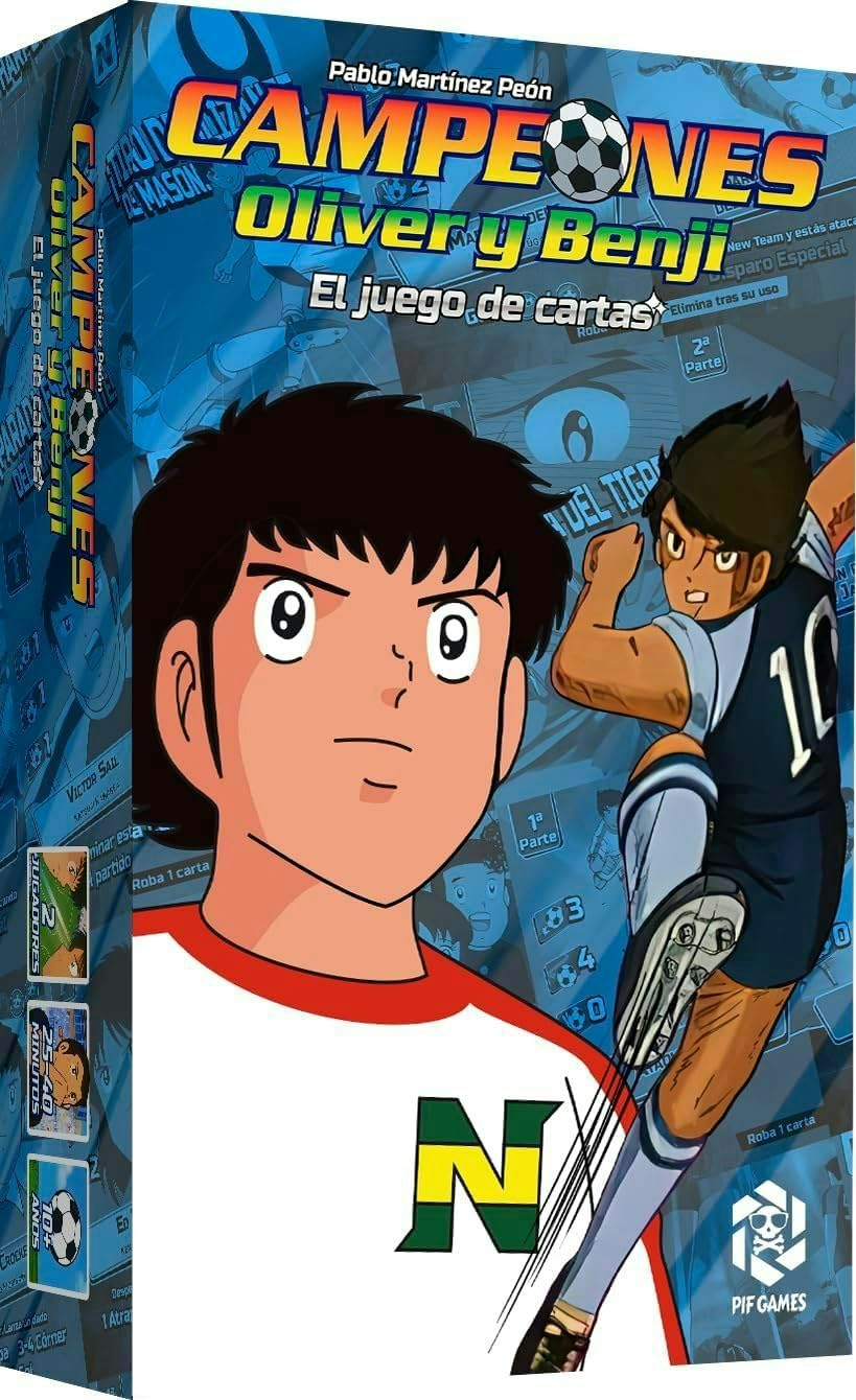 Juego de Cartas Campeones Oliver y Benji | Duelo New Team vs Toho | Juego de Fútbol para Niños +10 Años y Fans Retro | Regalo Ideal con Dados, Cartas Especiales y Marcador de Partidos
