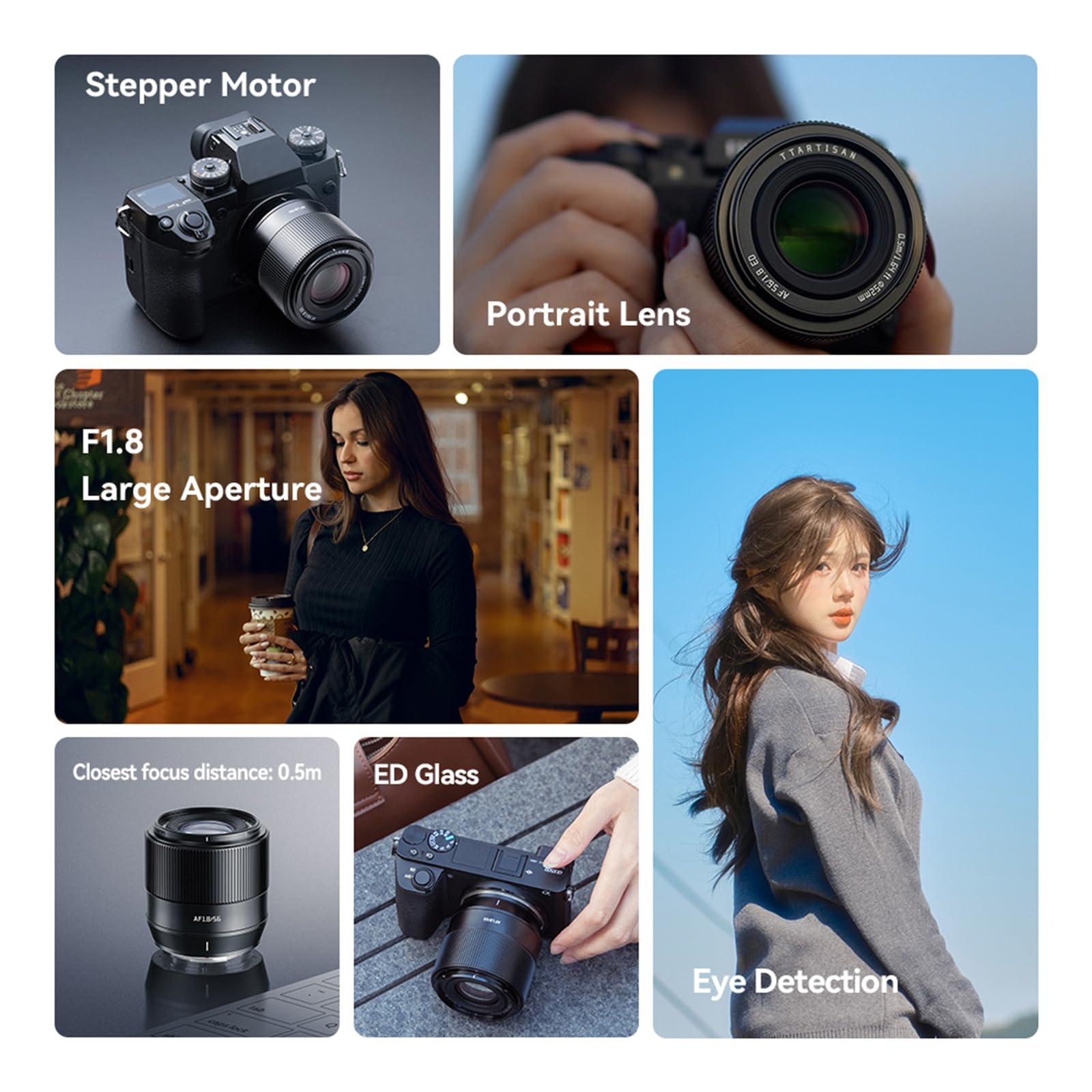 TTARTISAN AF 56 mm F1.8 per obiettivo Fuji X-Mount, APS-C 56 mm f/1.8 Autofocus Prime STM Obiettivi (X-Mount)