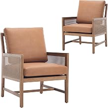 chairus Mid-Century Modern Brown Faux Leather Accent Chair, Comfy Upholstered Lounge Armchair with Removable Cushions & Solid Wood Frame, Retro Fabric Reading Chair for Living Room Bedroom Office