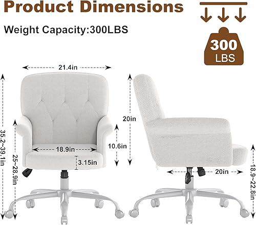 Miniatura 2 de ZZH Comfy - Silla de escritorio para oficina en casa, silla de tocador tapizada con ruedas y brazos, moderno asiento giratorio ajustable para sala