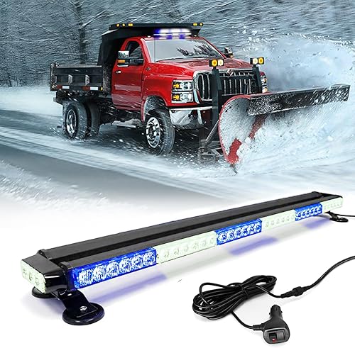 FOXCID Barra de luz estroboscópica con base magnética 80 luces LED de advertencia de emergencia de 38 pulgadas color azul blanco y azul con 80 luces