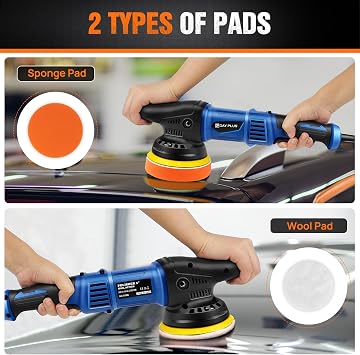 AUTOFU Car Polisher - 120MM 920W Dual Action Polisher Kit, Random Orbital Polisher, 6 Variable Speed Corded Car Buffer, Auto Polisher DA Car Polisher Home DIY Polisher with Waxing Polishing Pads Set