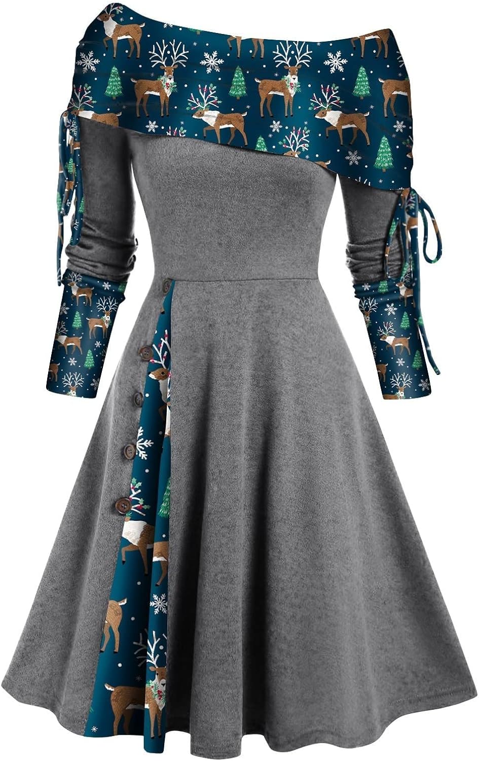 Robe De Noël Femme - Pull Long à Manches - Imprimé Cadeaux/Cerfs - Chaud Et Confortable