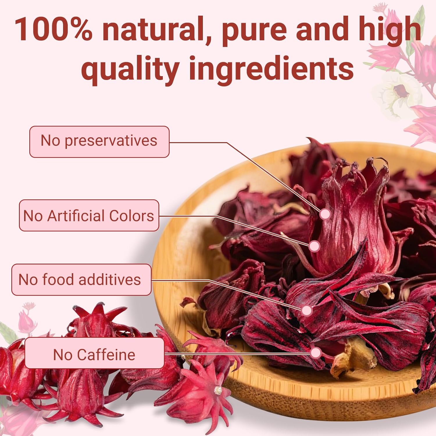 Hibiscus Tea Bags, 100% Natural Hibiscus Flowers Herbal High Blood Pressure Tea Bags, No Sugar/Gluten, Caffeine Free-50 Count (Pack of 1) - Image 2