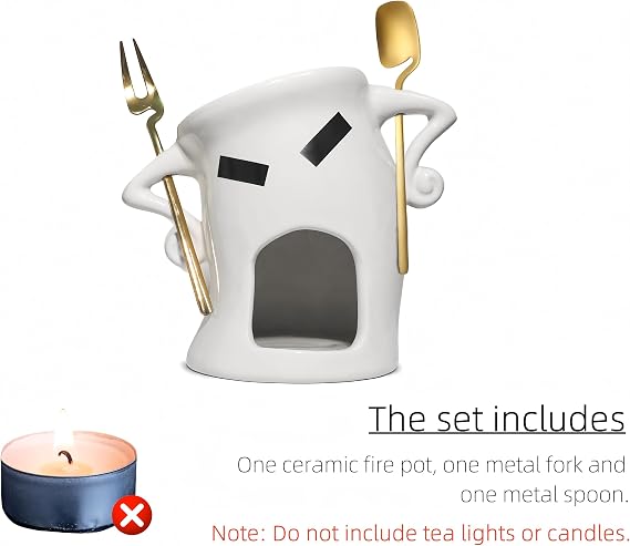 Chocolate Fondue Mug With Attitude, Cheese, Candy Mini Ceramic Fondue Mugs Gift Set with 1 Forks & 1 Scoop - Sweet Fondue Cup Set for Gifts, Parties, Cozy Nights (Food-Safe Ceramic)