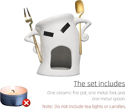Chocolate Fondue Mug With Attitude, Cheese, Candy Mini Ceramic Fondue Mugs Gift Set with 1 Forks & 1 Scoop - Sweet Fondue Cup Set for Gifts, Parties, Cozy Nights (Food-Safe Ceramic)
