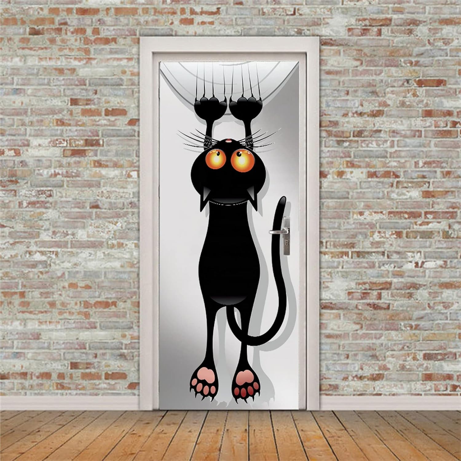A.Monamour 3D Door Stickers for Interior Doors Cartoon Black Cat Scratching The Wall Vinyl Waterproof Self Adhesive Door Mural Decals for Bedroom Office Bathroom 90 x 200 cm