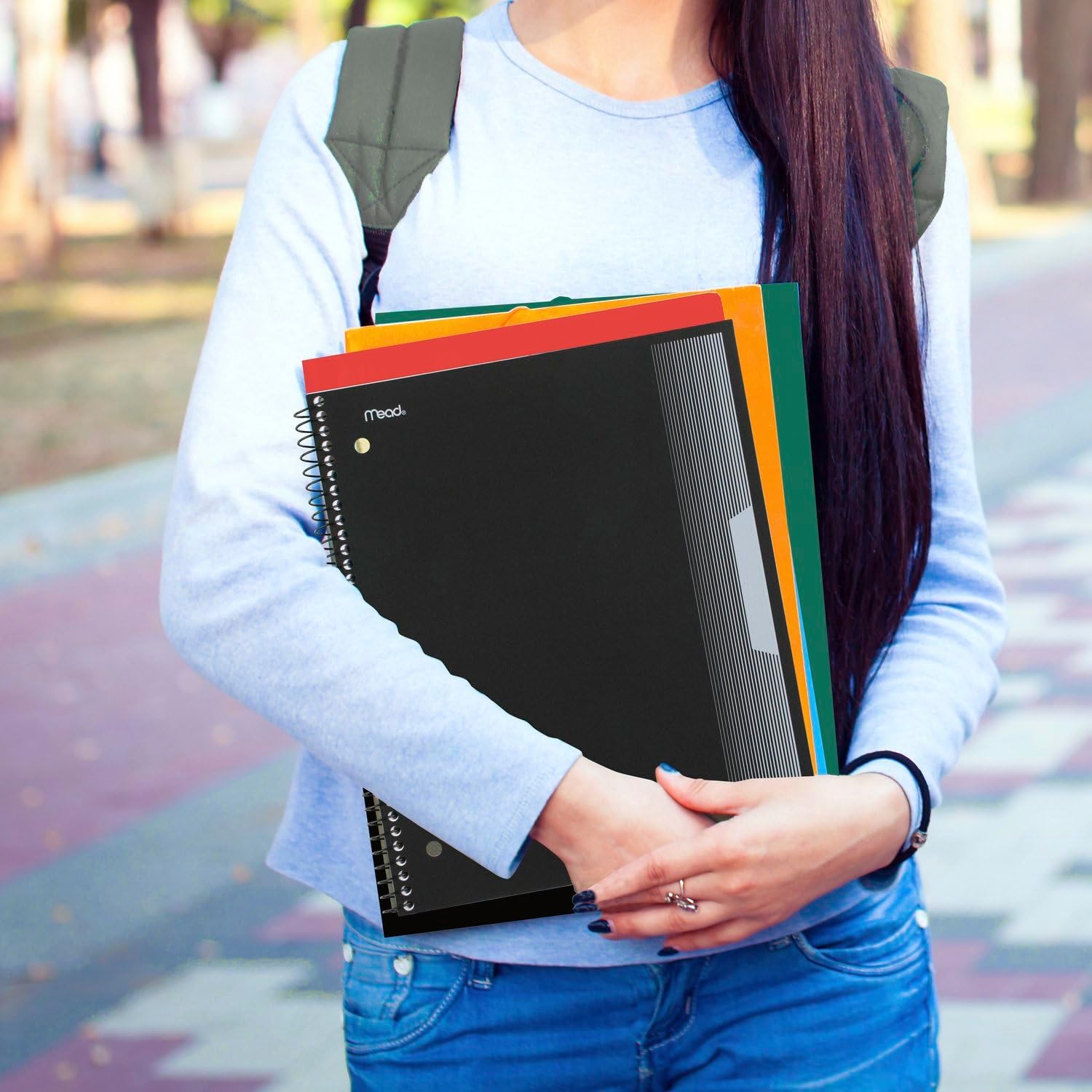 Mead Spiral Notebook, 5 Pack, 5 Subject, College Ruled Paper, Plastic Cover, 8-1/2" x 11", 160 Sheets per Notebook, Black, Red, Blue, Green and Yellow (820316A-ECM)