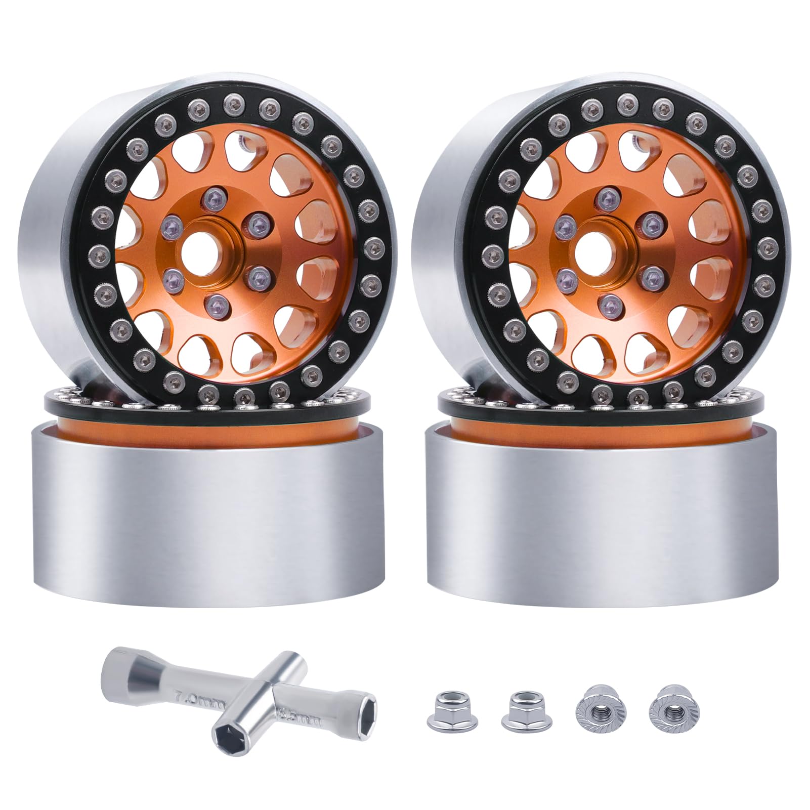 HobbyPark Aluminum 1.9 Beadlock Wheels for 1/10 Scale RC Crawler, Compatible with Traxxas TRX4 Axial SCX10 Redcat Gen 8 RC4WD, 4pcs (Orange & Black)