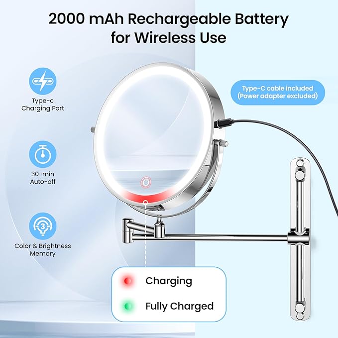 Gospire Espejo de Maquillaje Recargable 8.5 pulgadas con Luz y Aumento 10X miniatura 6