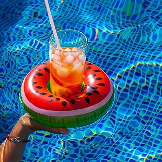 عوامة قابلة للنفخ على شكل بطيخ، حامل مشروبات لحمام السباحة، 19 سم، احمر واخضر