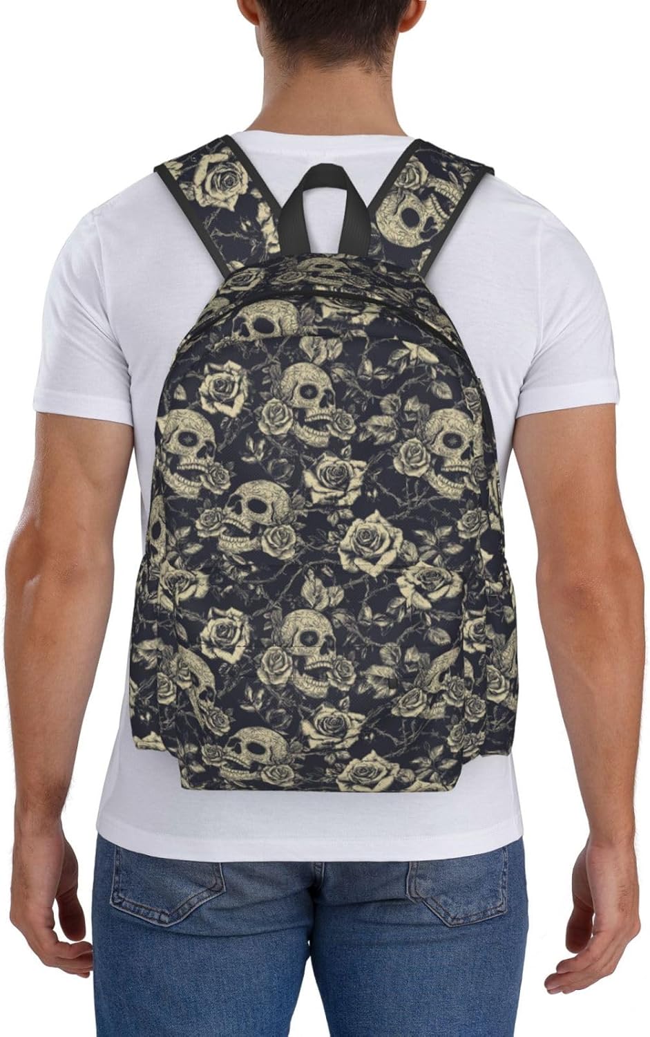 Skull Rose Backpack School Bag Lightweight Bookbag Laptop Travel Daypack For Kids Girls Boys Teens