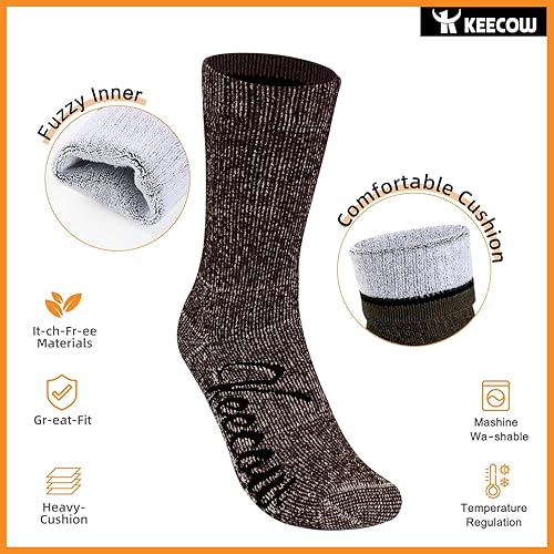 Miniatura 3 de KEECOW Calcetines de lana merina para hombre y mujer, térmicos, cálidos, de invierno, acolchados, para senderismo, de trabajo, para correr, 3 pares