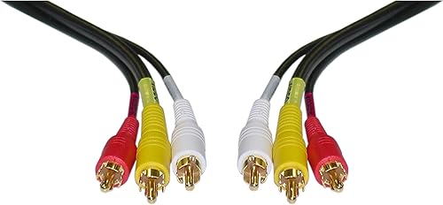 Cable RCA estéreoVCR, 2 RCA (audio) + video RCA RG59, conectores chapados en oro, 25 pies, cable de audio y video RCA macho a macho, cable de audio