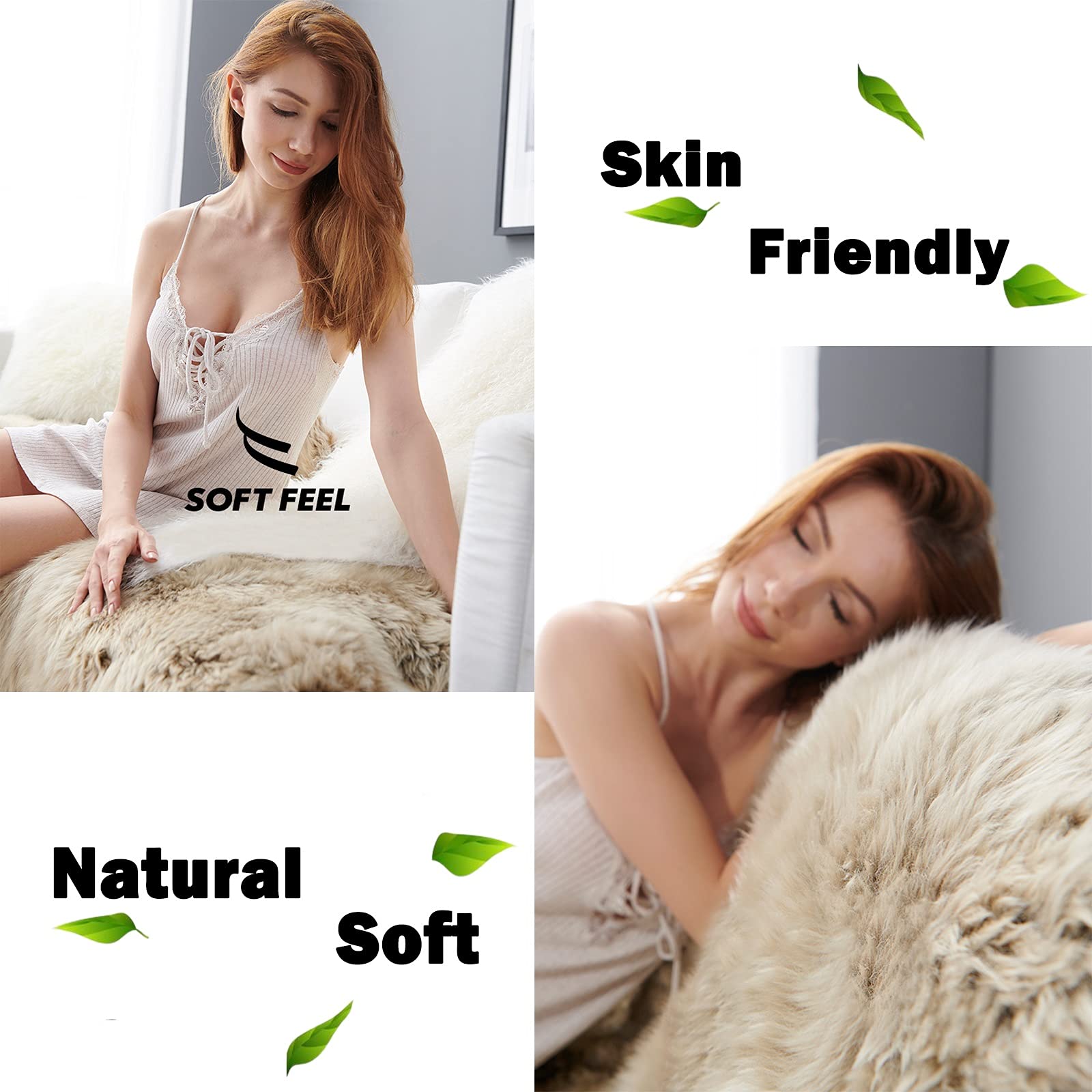 Grand tapis en peau de mouton véritable – Jeté de lit doux et luxueux pour salon et chambre à coucher – Peau de mouton véritable de qualité supérieure (lot de 2) – Décoration d'intérieur confortable