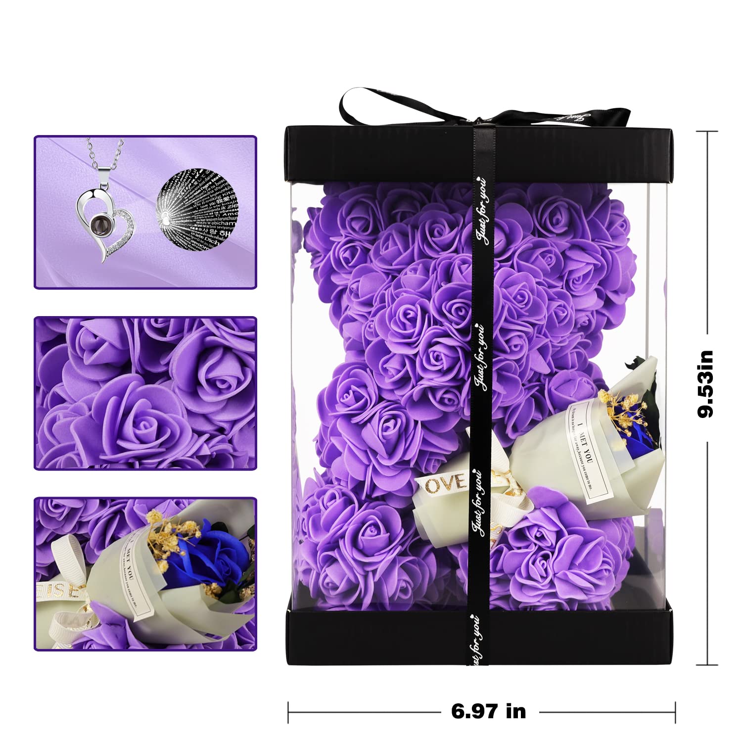 Regalo de Fiesta de Las Madres, Regalo de San Valentín, Oso Rosa, Regalo de San Valentín, Regalo de cumpleaños, Regalos románticos para Mujer (Violeta)