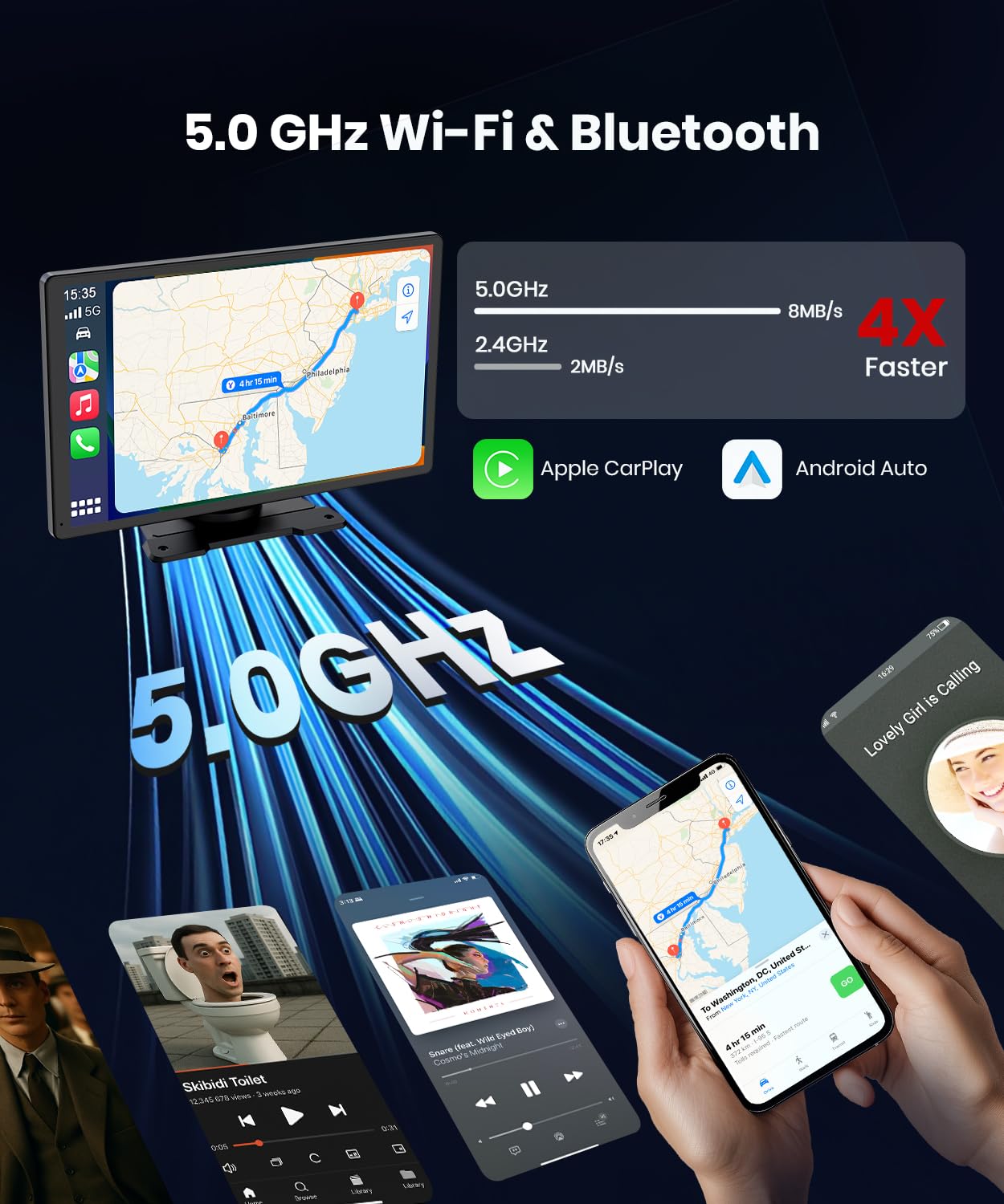 Foxpark 9.26-Zoll CarPlay Display mit IPS Touchscreen, kabelloses Apple CarPlay & Android Auto,Bluetooth 5.0, Mirror Link,FM/AUX,einfache Plug & Play Installation für ältere Fahrzeuge