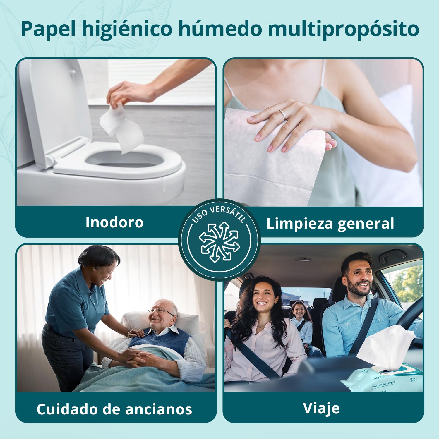 WhyWorry XL Papel Higiénico Húmedo Desechable con Manzanilla y Vitamina E por WC, Extra Grandes 20x25 cm Toallitas Húmedas para Limpieza Íntima, Biodegradable y Sin Plástico, sin Perfume, 144 Unidades