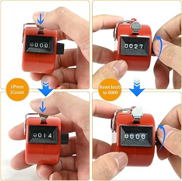 Clicker Counter, Handheld Counters 4-Digit Tally Count Hand Mechanical HandTally Clickers Palm Pitch Counts for Counting, Golf, Sports Competition, School, Knitting