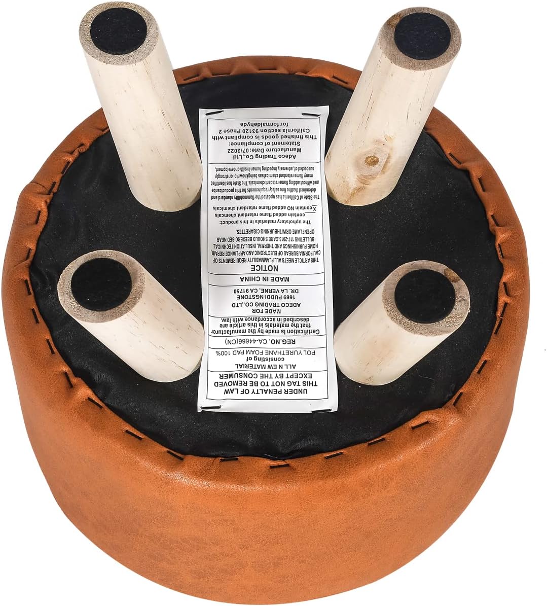 Homebeez Round Ottoman Stool Faux Leather Foot Rest, Small Footstool with Non-Skid Legs (Camel)