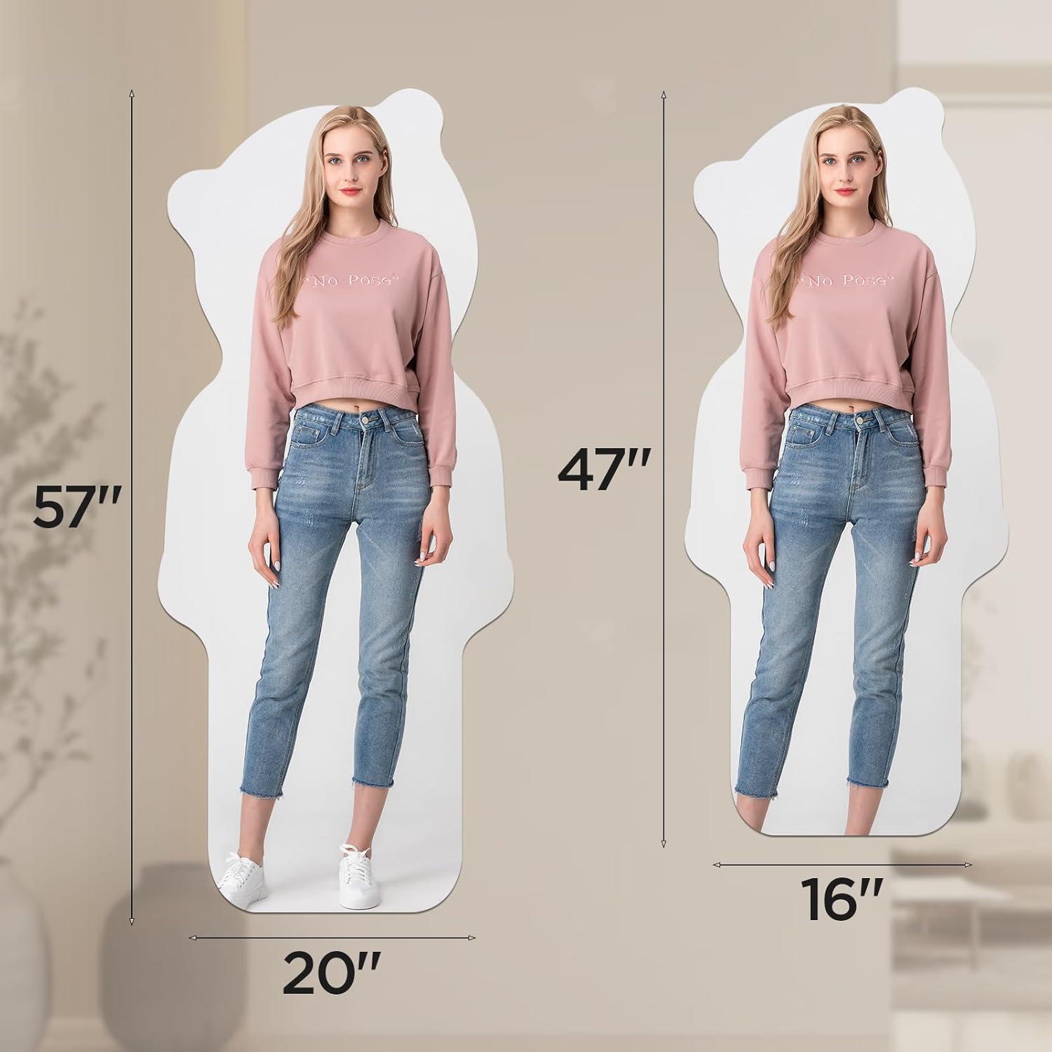 Acrylic Full Body Mirror - Self-Adhesive Shatterproof Wall Mirror, Ultra-Thin 0.06” Lightweight for Home Gym, Bedroom, Closet Door - Frameless Easy Install (1, Bear, 20" W x 57" L)