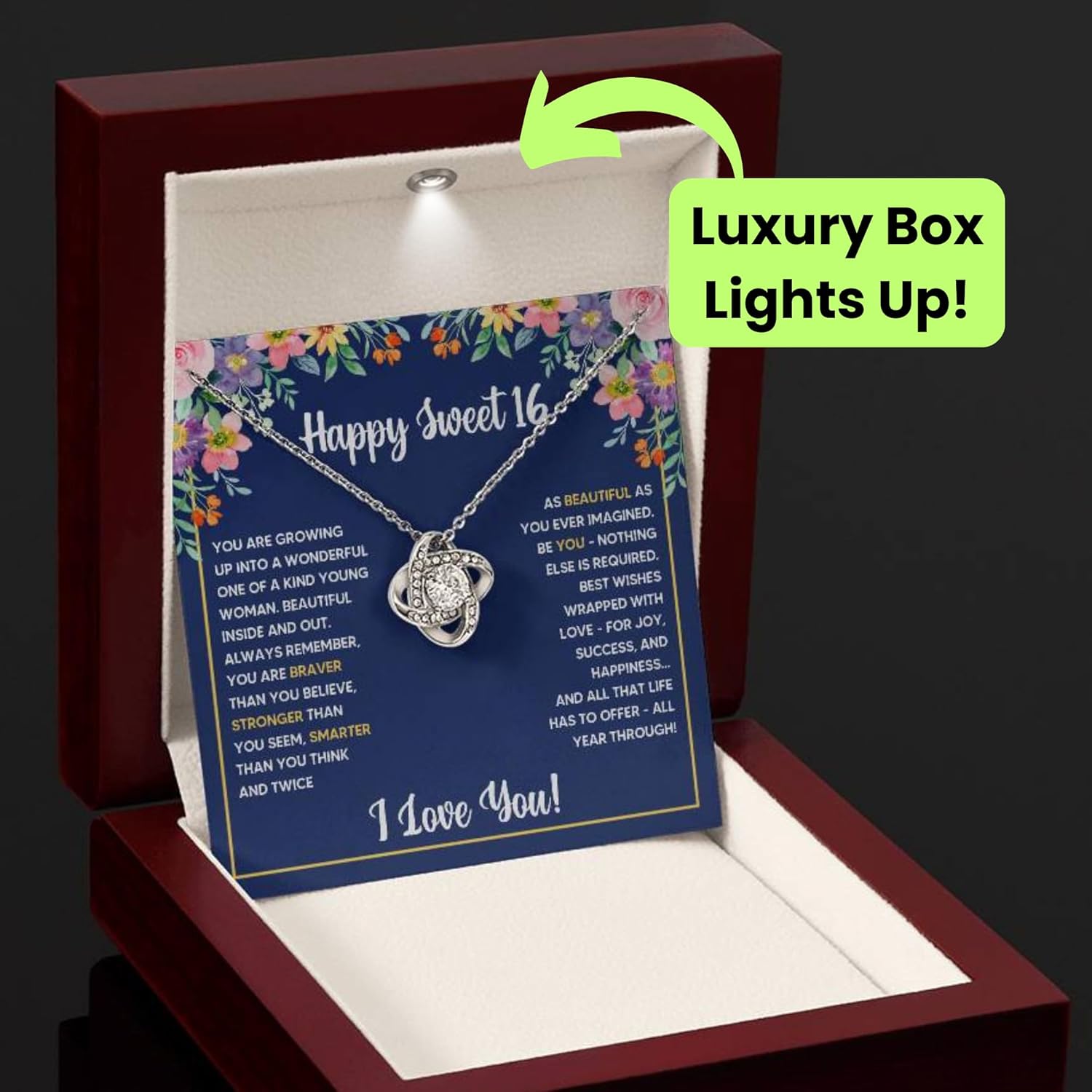 FG Family Gift Mall Sweet 16 Gifts For Girls, 16th Birthday Gifts For 16 Year Old Girl, Bday Card Gift Ideas Necklace with Message Card and Gift Box