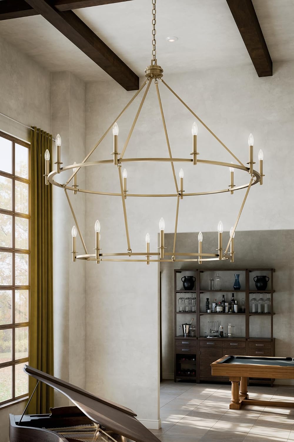 KICHLER Carrick 18-Light 2-Tier Chandelier, Updated Traditional Light in Polished Nickel, Sloped Ceiling Compatible, for Grand Foyer or Great Room (49.75" x 54.25"), 52708CPZ