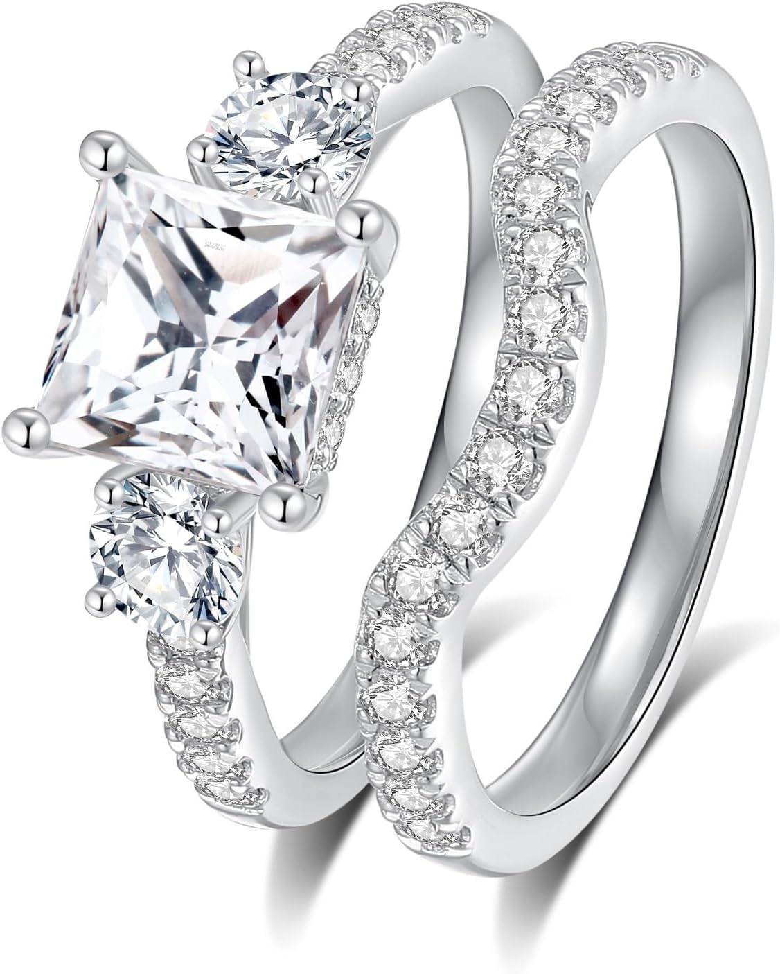 Moissanite Wedding Ring Sets D Color VVS1 Moissanite Ring Sets,Moissanite Engagement Ring 18K White Gold Plated 925 Sterling Silver Moissanite Ring