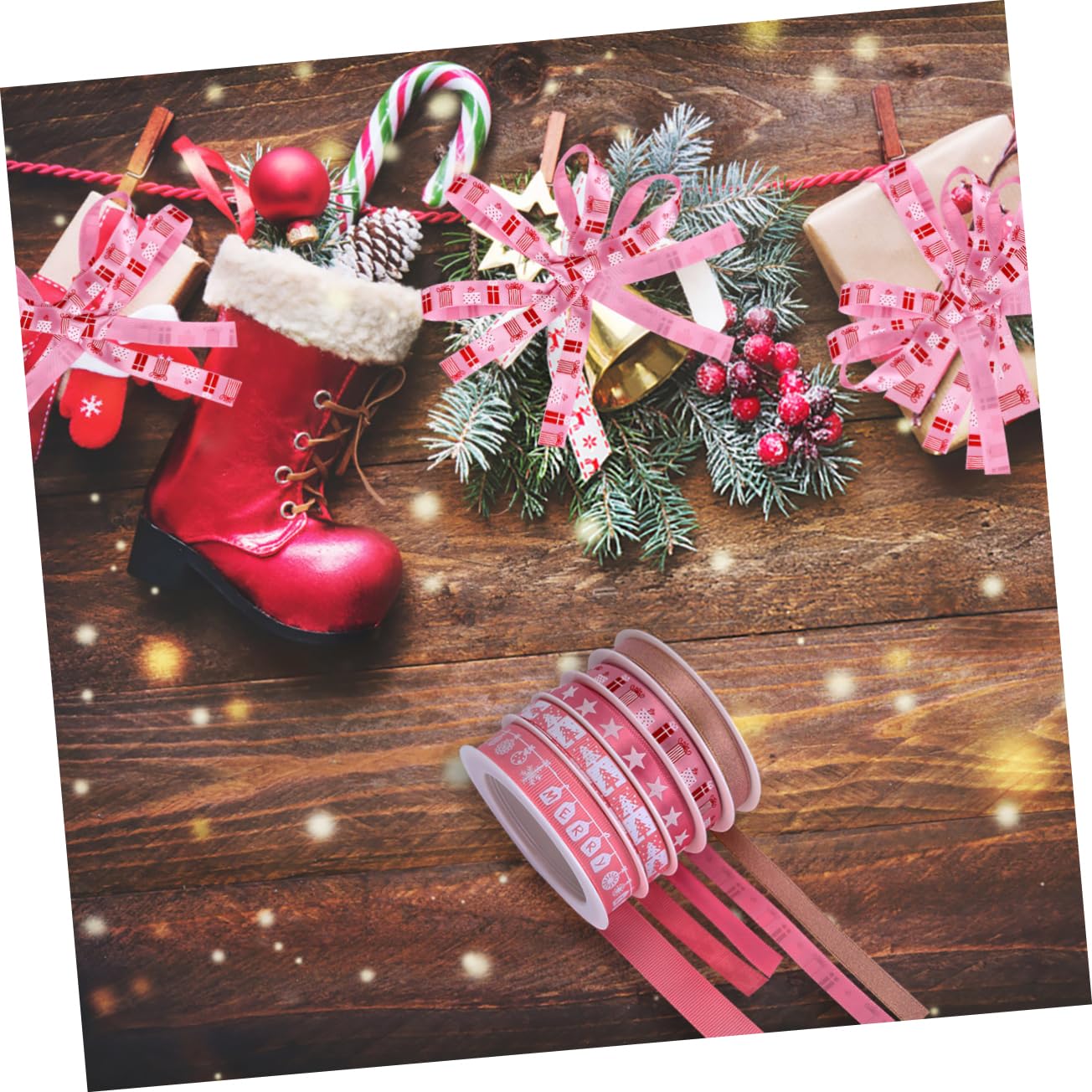 Lurrose Geschenkband Pink 15 Rollen Ornamentband Weihnachtsband Weihnachtsband Urlaubsband Diy Bastelband Weihnachten Drahtband Stoff Bastelbänder Dekoband Dekoband Stoff Rosa