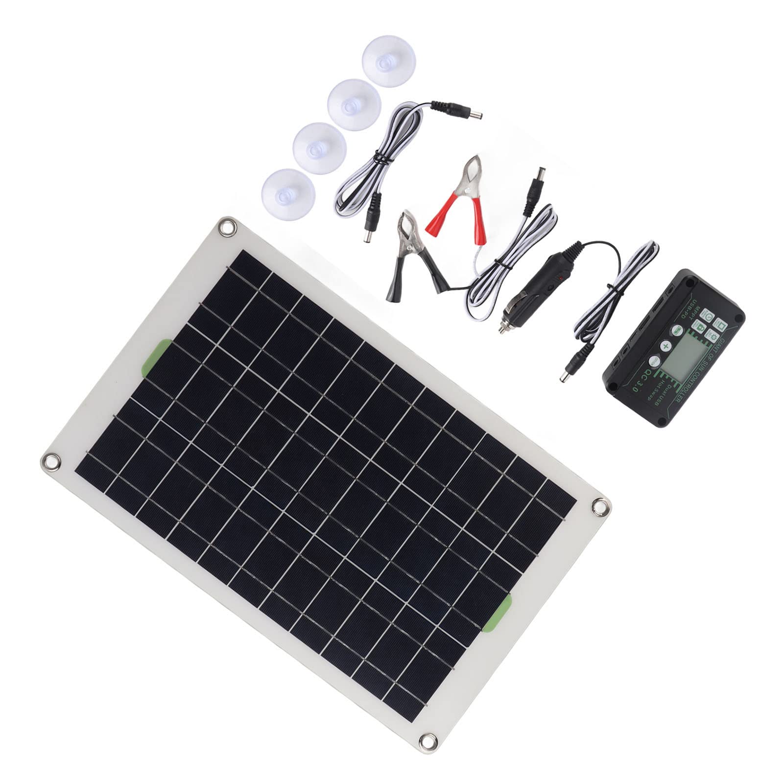 Asixxsix Kit de Panel Solar de 50W, Panel Solar Monocristalino de Alta Eficiencia de 12V/24V con Controlador de 30A, Kit Portátil de Carga de Goteo de Panel Solar Impermeable para RV Barcos