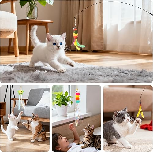 Miniatura 3 de Juguetes interactivos para gatos, 15 juguetes de varita y plumas para gatos de interior, juguetes reutilizables con ventosa para gatitos, ejercicio