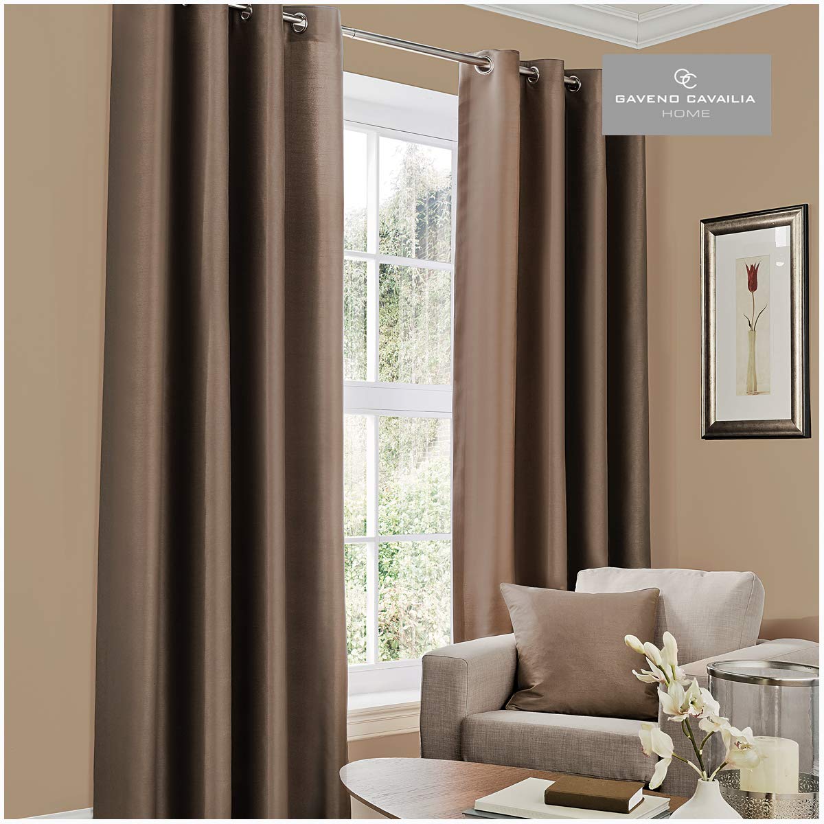 Gc Gaveno Cavailia Choco Faux Silk (Eyelet) Curtains, Late, 66"X72" (168X183 Cm)