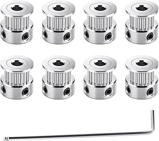 SARDVISA 8Pcs GT2 Pulley 20 Teeth 5mm Bore Timing Pulley Wheel for 6mm Width 3D Printer Belt, Aluminum 3D Printer Timing Belt Pulley Wheel with Ball-end Hex Wrench
