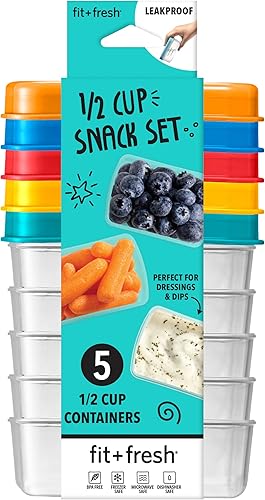 Fit + Fresh - Juego de aperitivos de 12 taza, recipientes para condimentos y aderezos para ensaladas, recipientes de almuerzo reutilizables y a