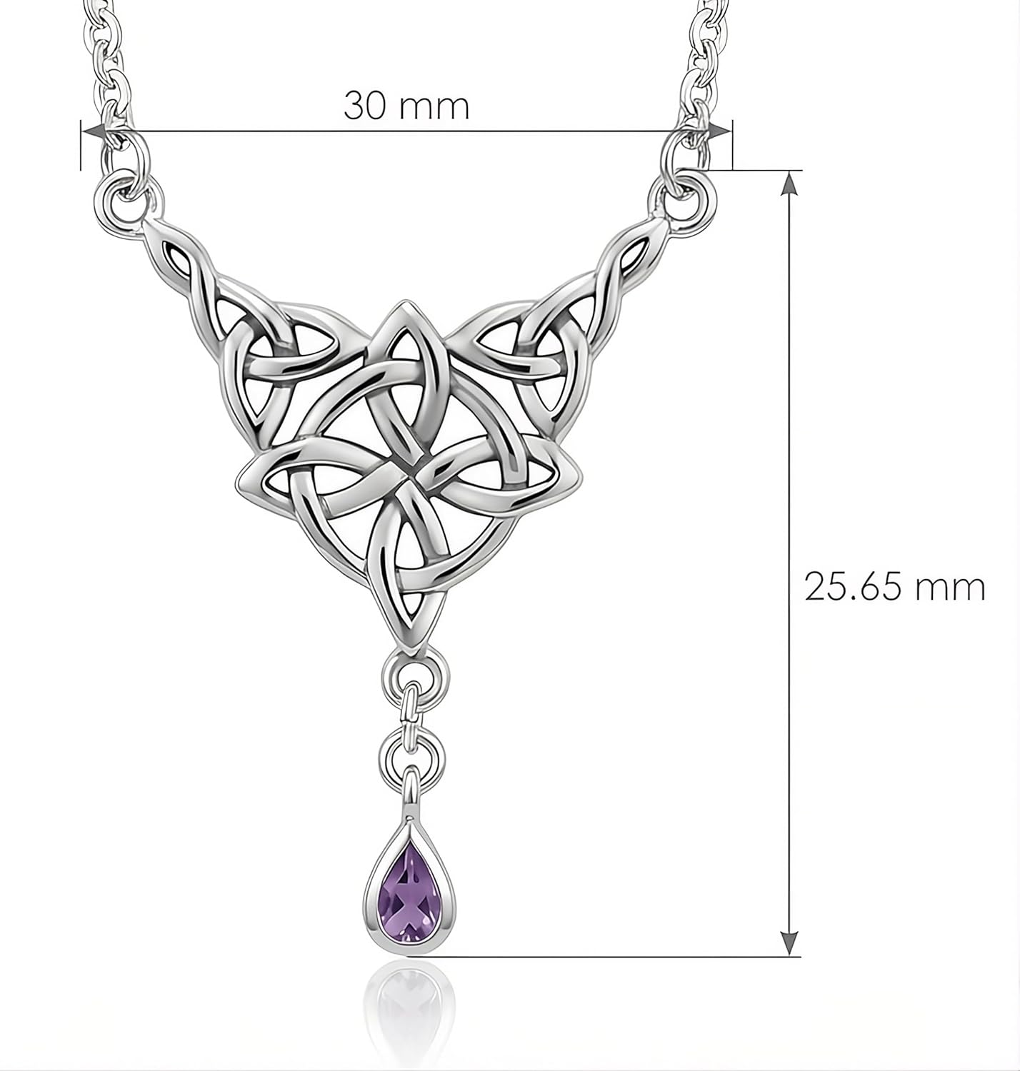 Jewelry Trends Celtic Luck Knot Sterling Silver Pendant with Amethyst drop 18" Necklace