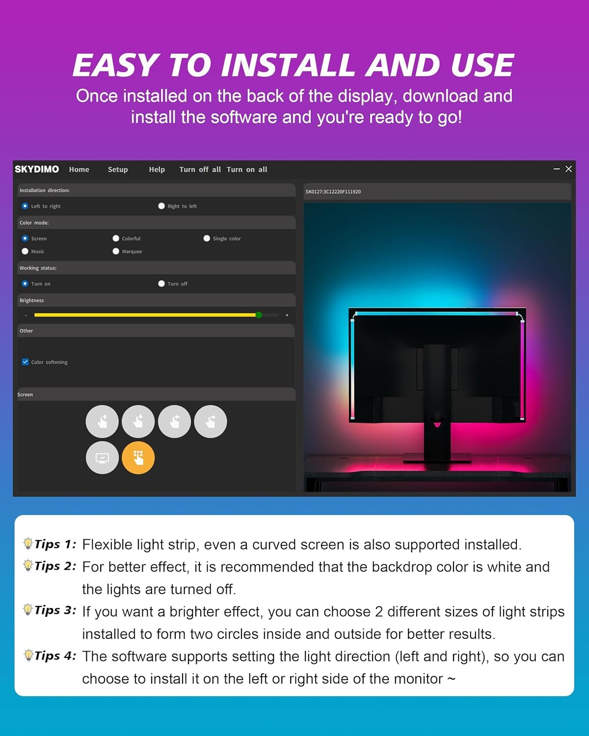 Xtremevision S202-27 Led Strip für 27 Zoll Monitor RGB Beleuchtung Instant Sync Audio Video Movie Games Musik Software gesteuert Ultra Low Latency