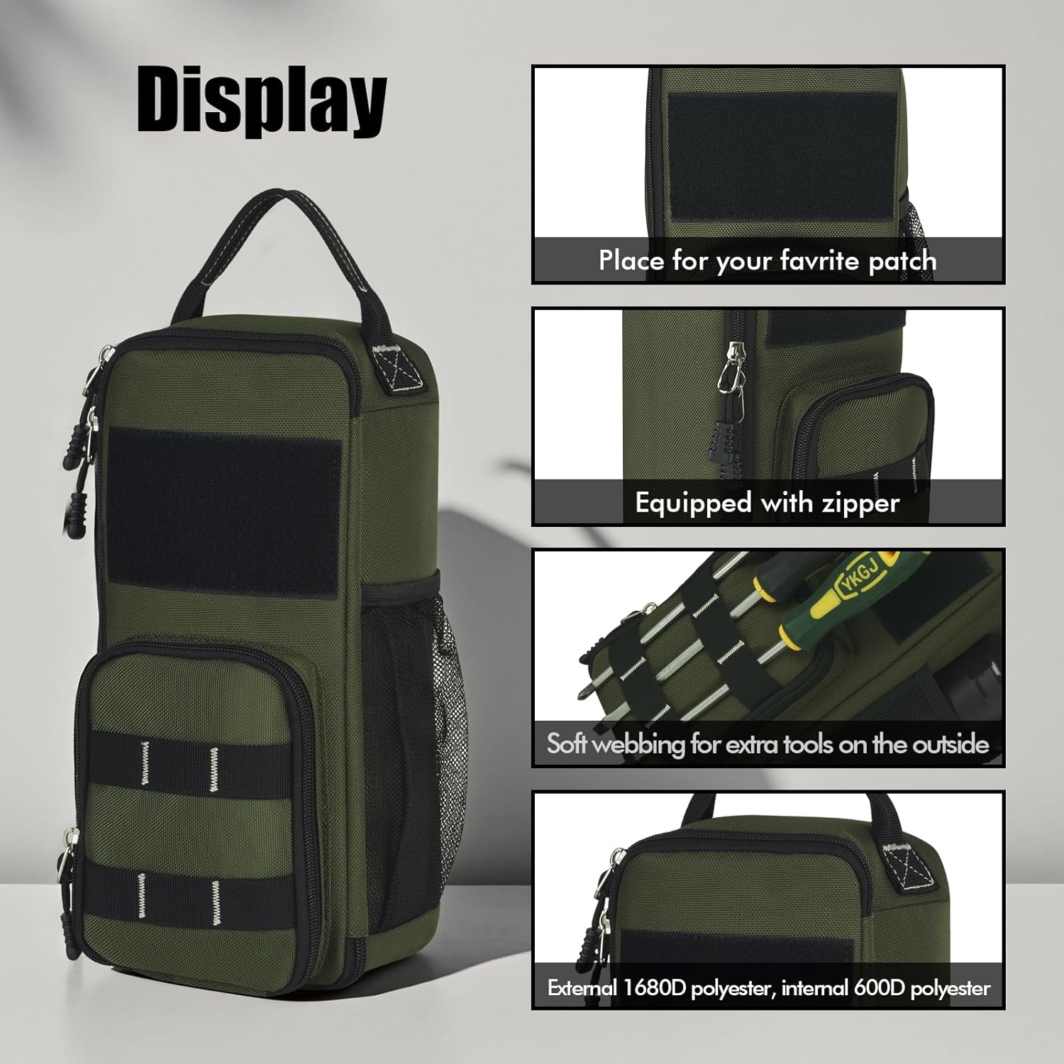 LAKE OF FIRE 12.6" Small Tool Bag Pouch for Men with Multiple Pockets, Waterproof Heavy Duty Tool Bag Organizer with Zipper and Portable Handle (Green)