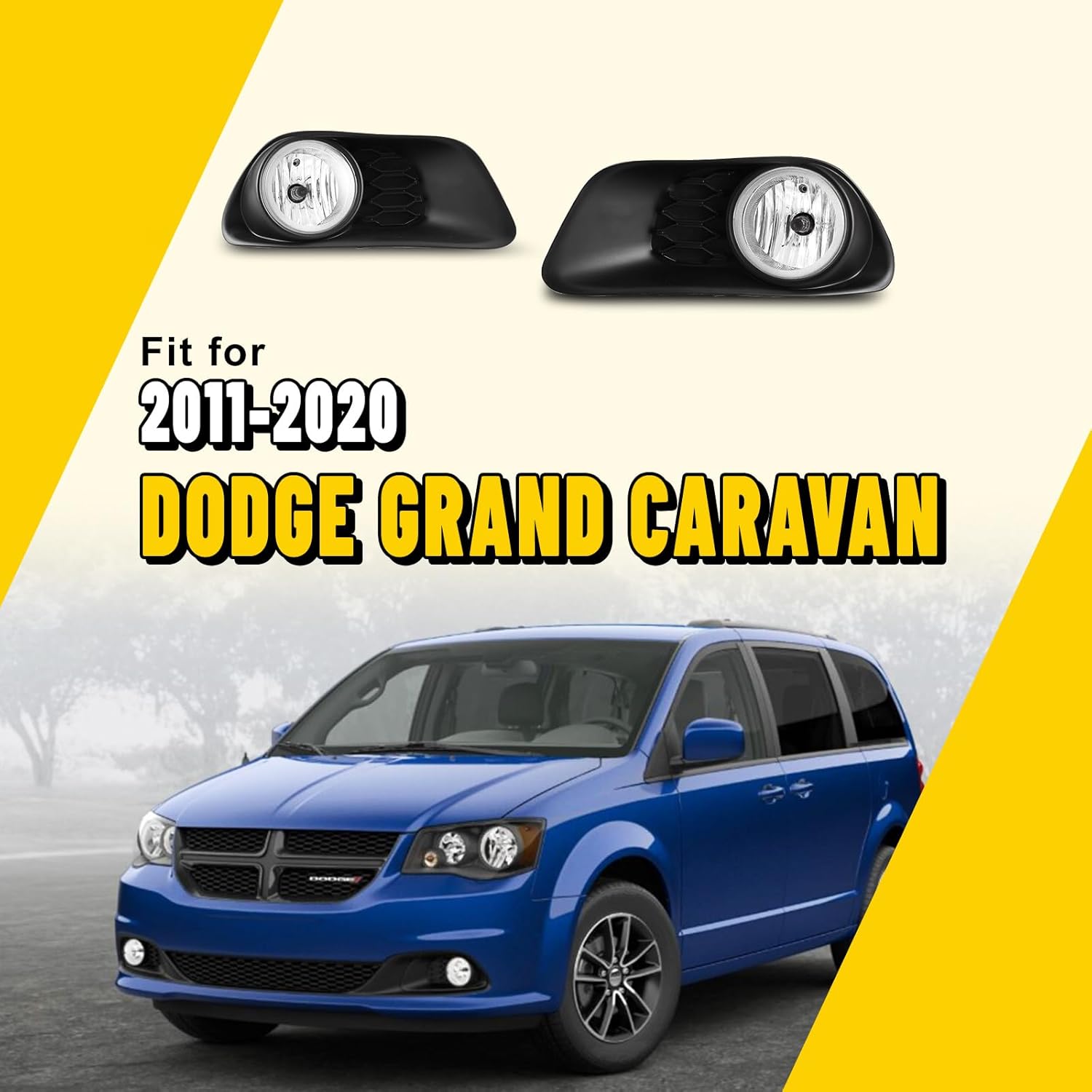 Fog Lights for Dodge Grand Caravan 2011-2020 with Bulbs H10 12V42W Fog Lamps Assembly Wiring Kit & Switch Included- 1 Pair (Clear Lens)