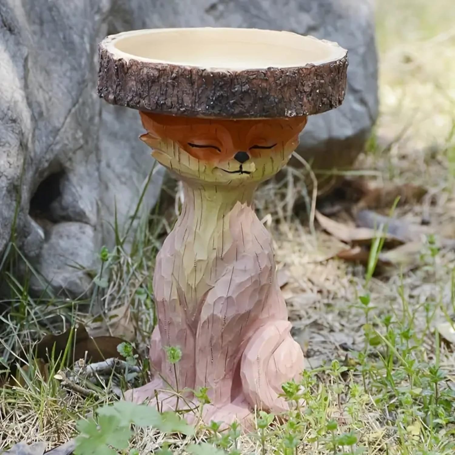 ENVEED 1pc, 7.87inch Fox Garden Statue Bird Feeder, Bird