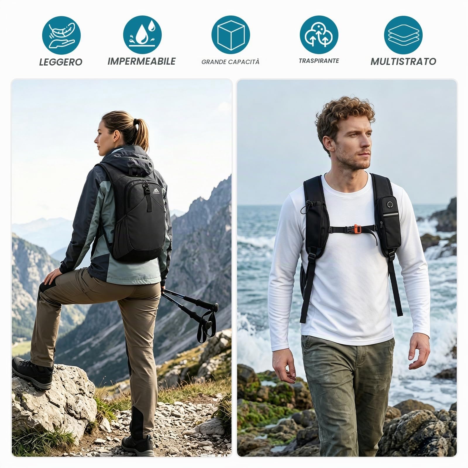 flintronic 18L Zaino Trekking Pieghevole, Impermeabile Zaino Ultraleggero, Zaini da Escursionismo, Zaini Ripiegabile Tasca Multipla, Sport All'aria Aperta, Arrampicata, Escursionismo, Campeggio