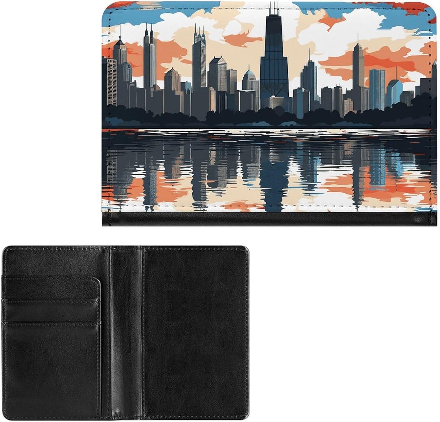 Cute Passport Holder for Travel,Personalized Multi-Functional Passport Cover with Card Slots,Slim Chicago Skyline Printed Passport Wallet for Women Men