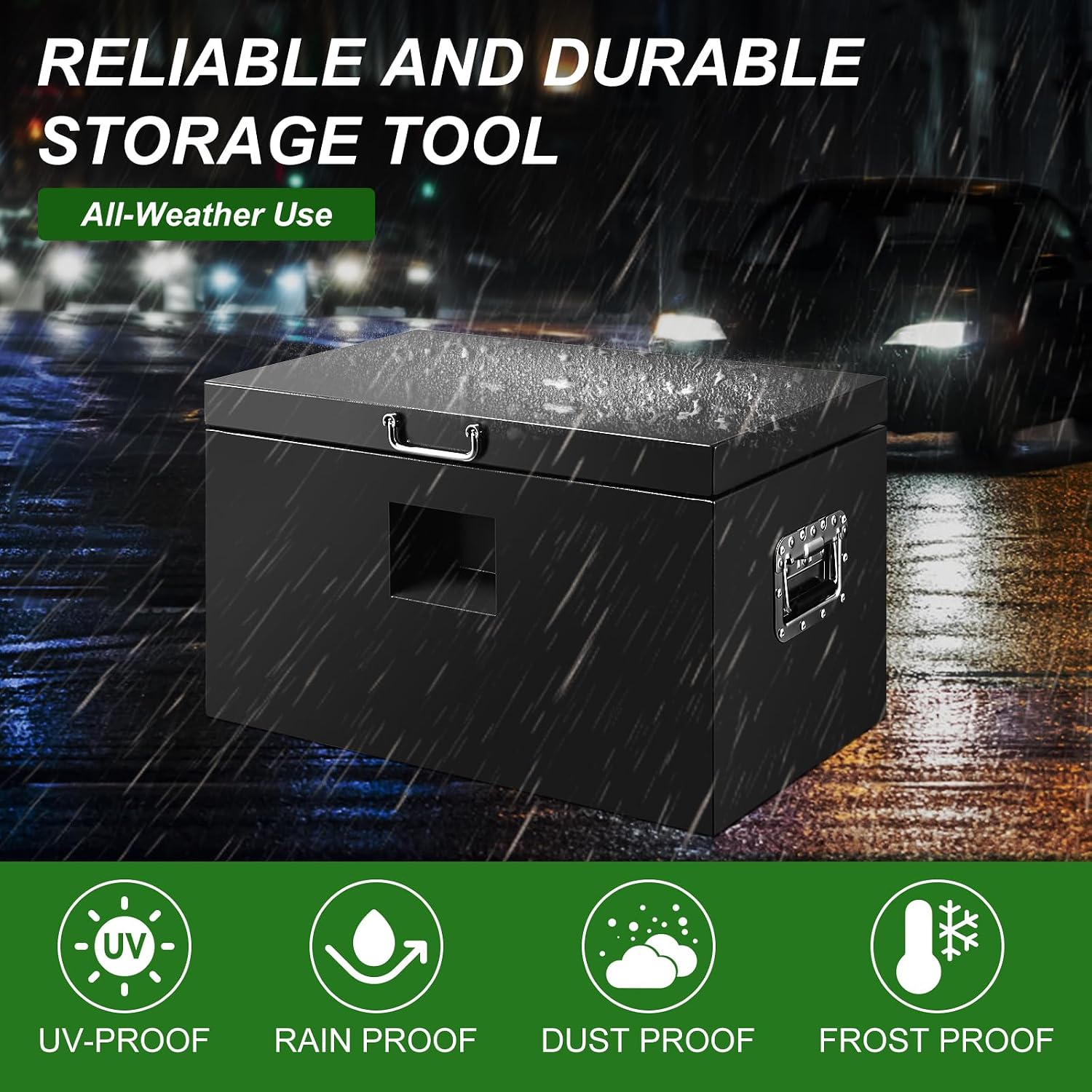 24" Truck Tool Box,Heacy Duty Metal Storage Organizer with Strong locking tongue,Trailer Tongue Box with Safe Hinge, for Truck,Pickup,RV,Garage,Best gift for family and friend,Black Power Coating