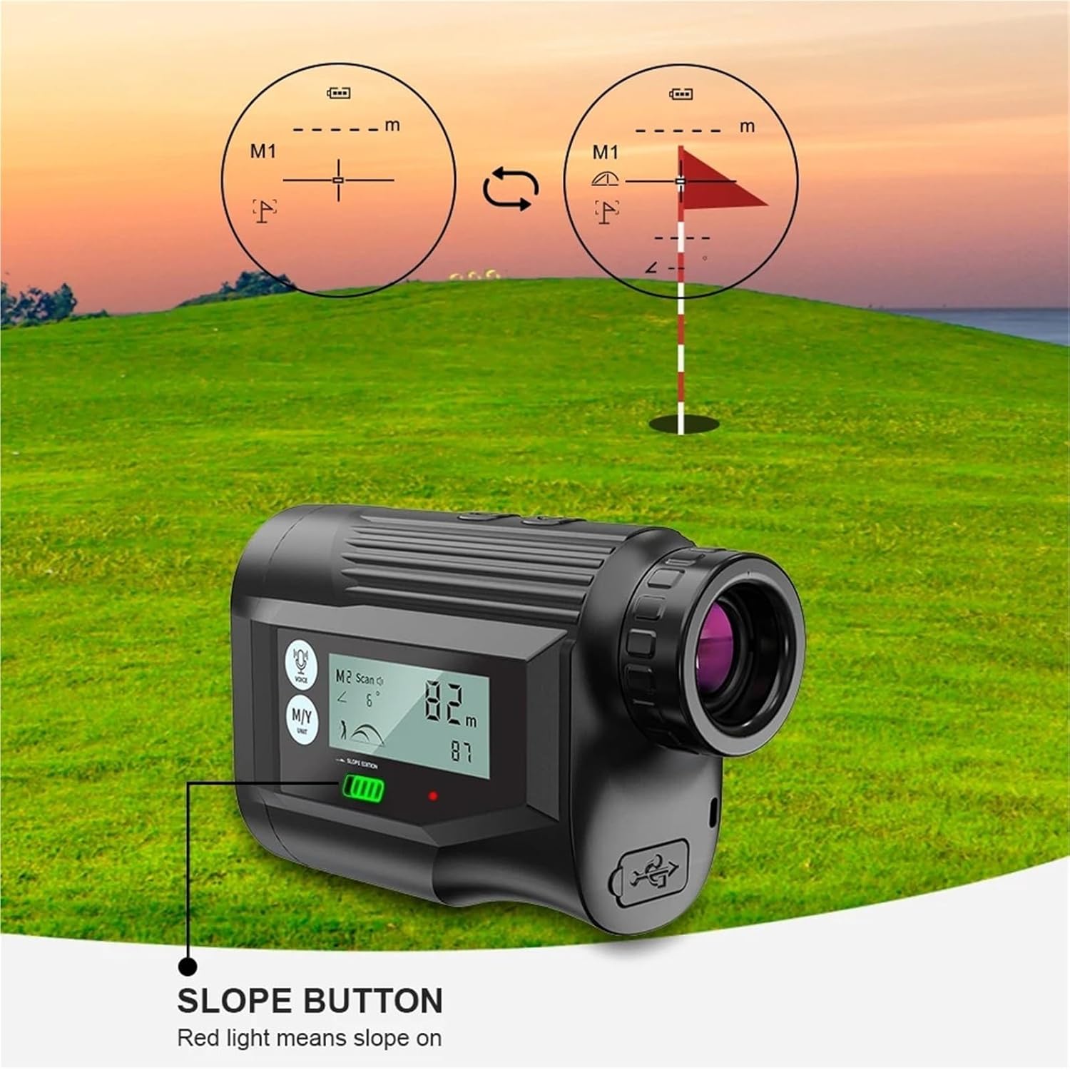 1000Y Golf Rangefinder with Voice Broadcast Range Finder with Flagpole Lock Slope Compensation Screen Display for Golfer