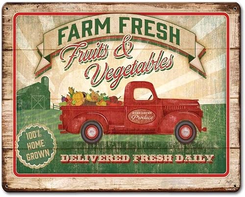 SmartCows Farm Fresh Fruits and Vegetables Retro Vintage Decor - Letrero de metal de 12 x 8 pulgadas