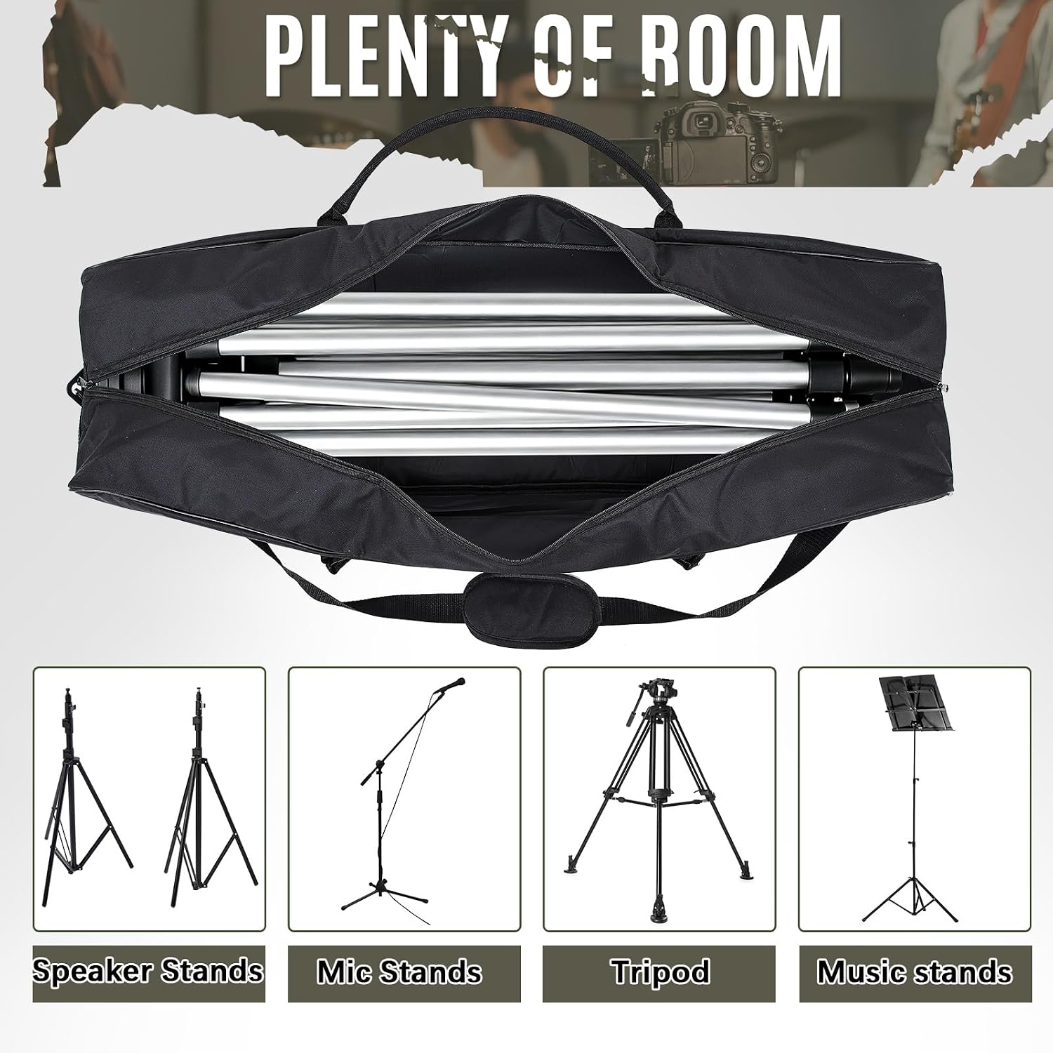 40" Speaker and Microphone Stand Bag-40 x 9.4 x 4.3 Inch Storage and Transportation for Portable Pa Lighting and Mic Stands or Drum-kit Hardware Heavy-duty 1680d Oxford Cloth Adjustable Strap