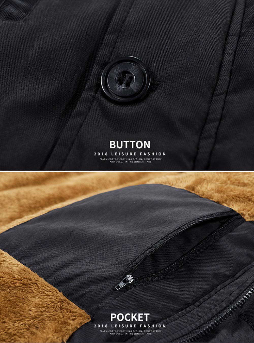 BININBOX Parka Hiver Hommes Épais manteau Chaud avec Détachable Capuche Long Veste à fourrure