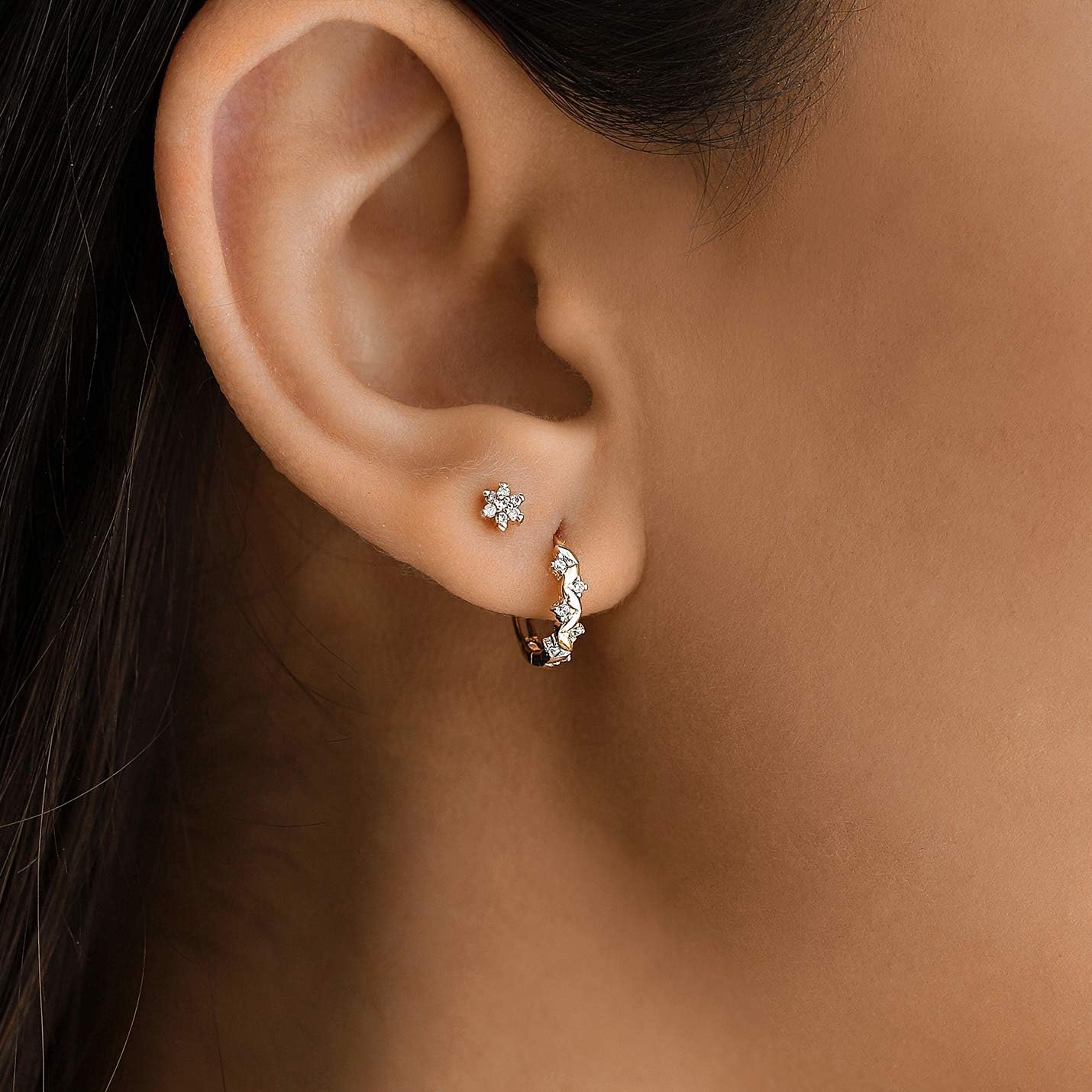 GELIN Diamond Cluster Flower Earrings in 14k Solid Gold