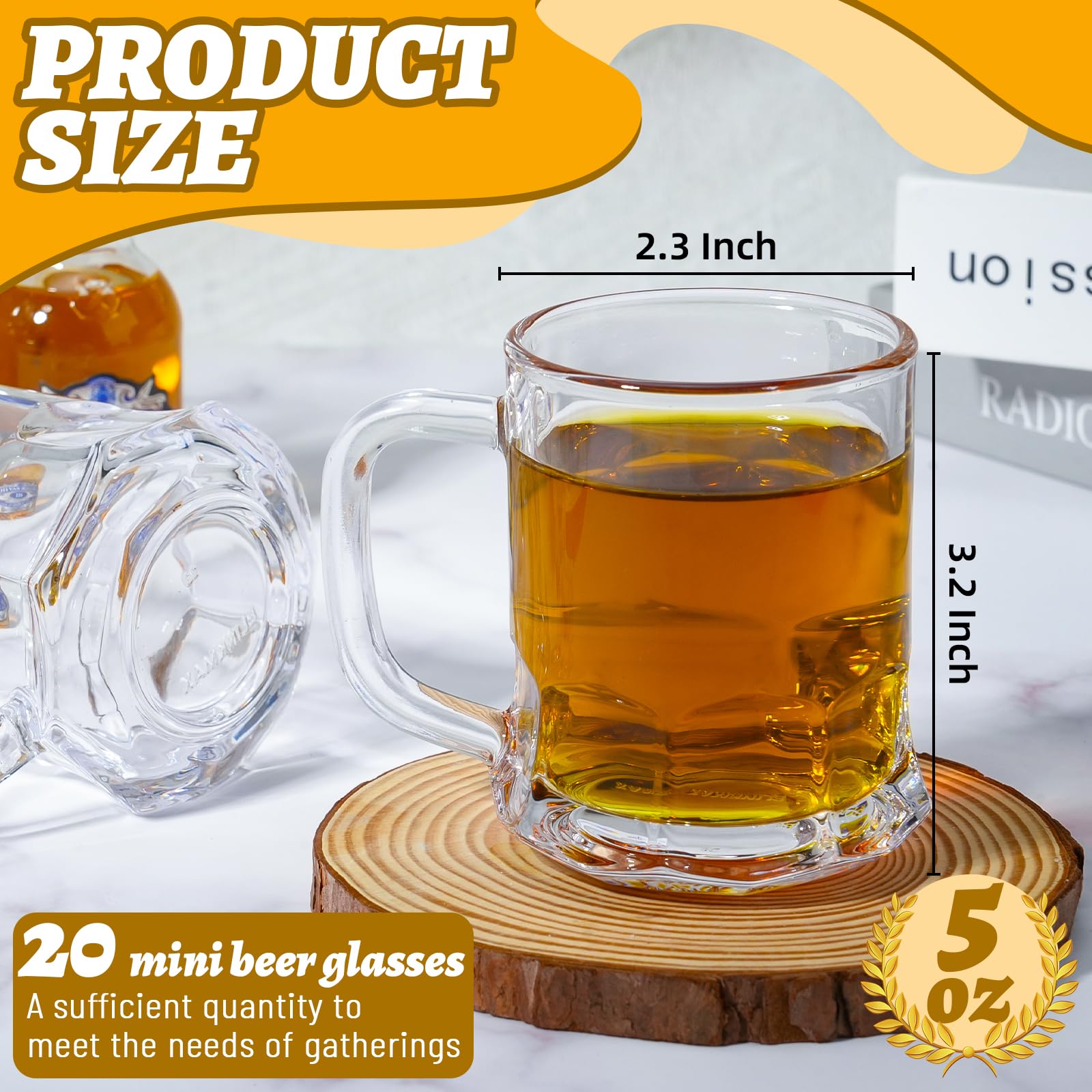 Lot de 20 mini tasses à bière en verre de 150 ml avec poignées et base lourde pour anniversaires, réunions de famille