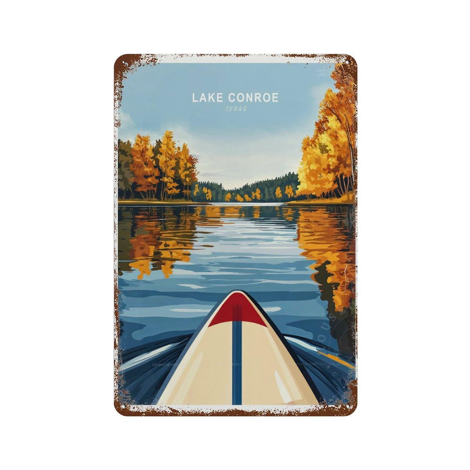 xiaoxiaoshen Lake Conroe Texas Travel Minimalist Cityscape, Birthday Gifts Wall Decor Art Metal Tin Poster Modern Home Decor Art Home Bar Shop Decorations Vintage Sign 30x20cm